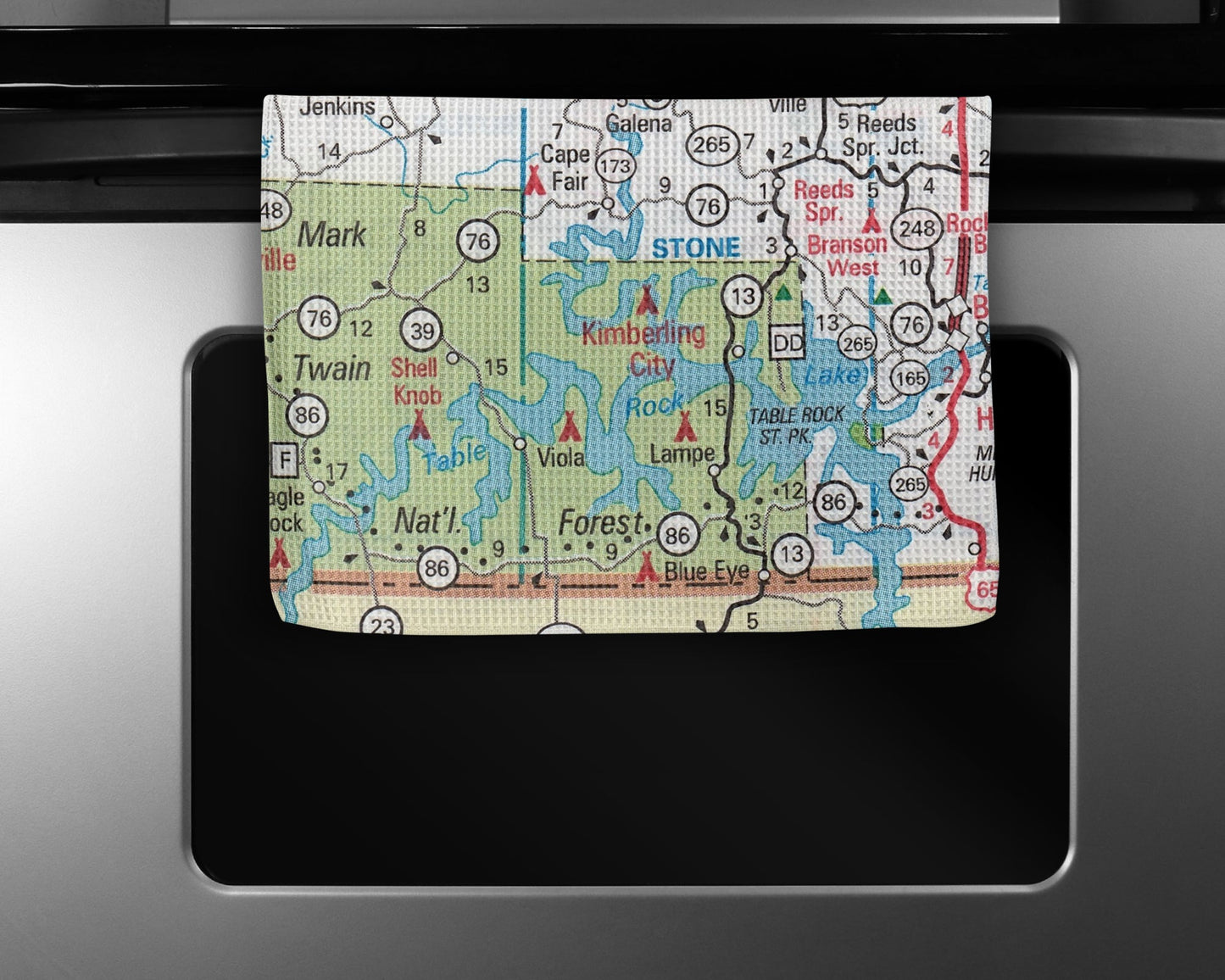Table Rock Lake Missouri Map Tea Towel | Waffle-Weave Kitchen Towel Gift