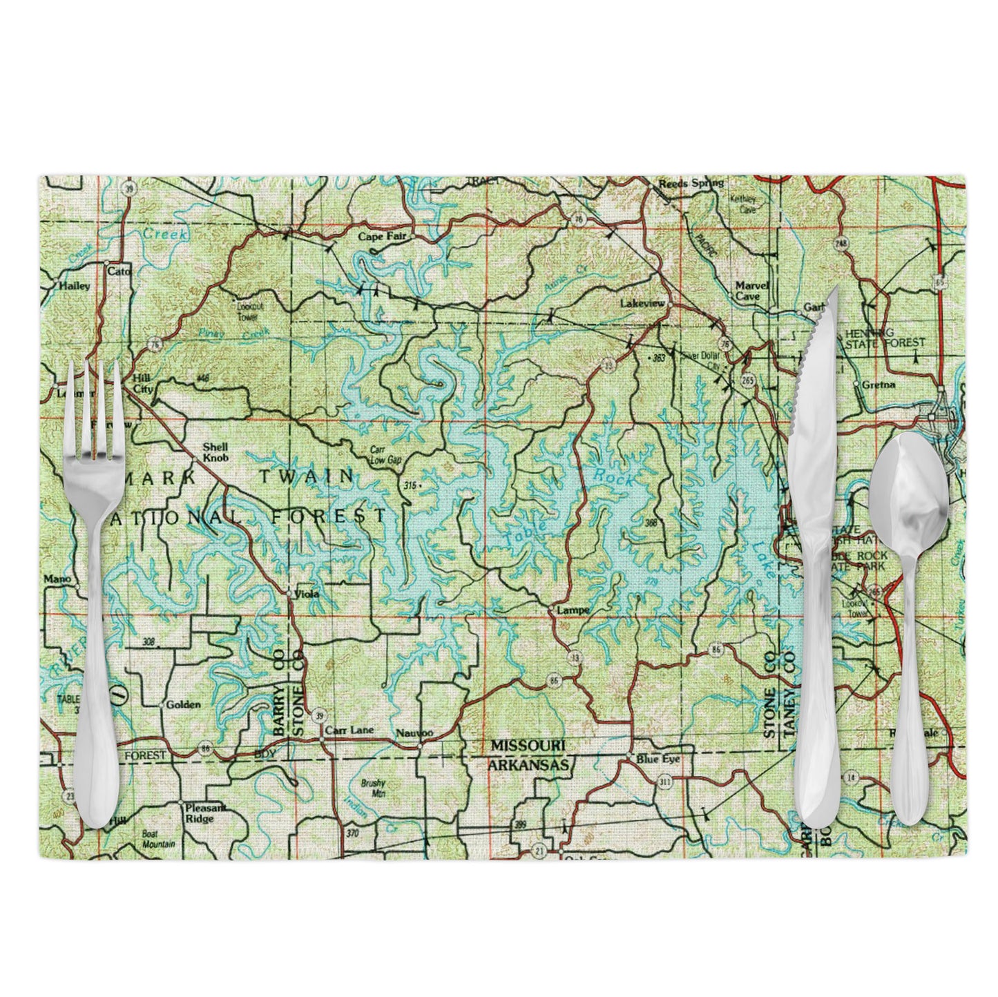 Table Rock Lake Missouri Vintage Map Placemats Set of 4