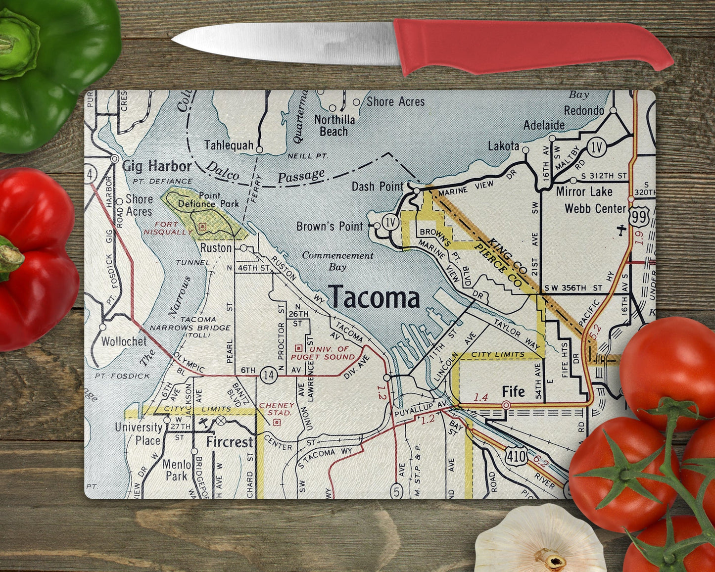 Tacoma Washington Map Cutting Board | Travel Gift | Kitchen Decor