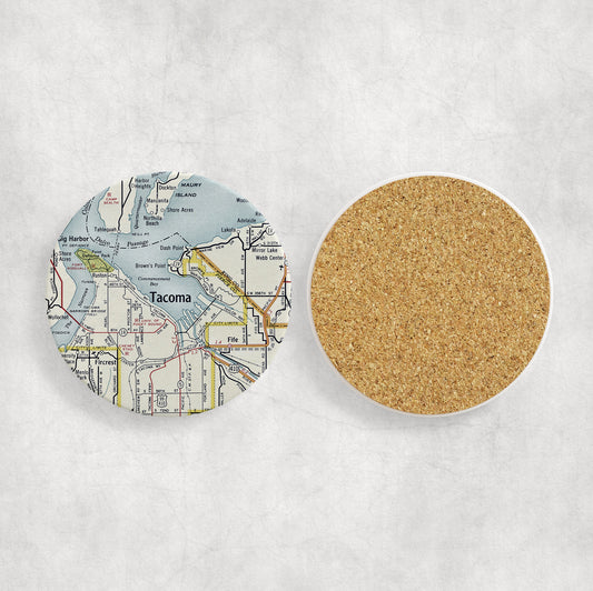 Tacoma Washington Map Coasters | Set of 4 Vintage Tacoma Washington Drink Coasters | Travel-Inspired Home Decor