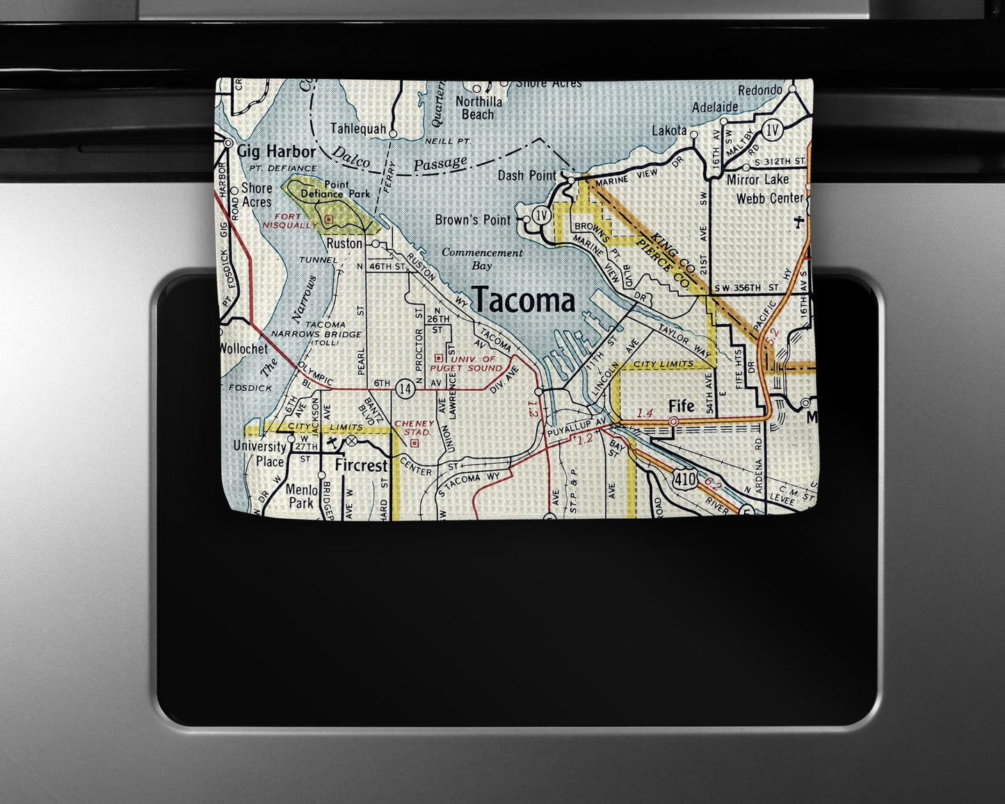 Tacoma Washington Map Tea Towel | Waffle-Weave Kitchen Towel Gift