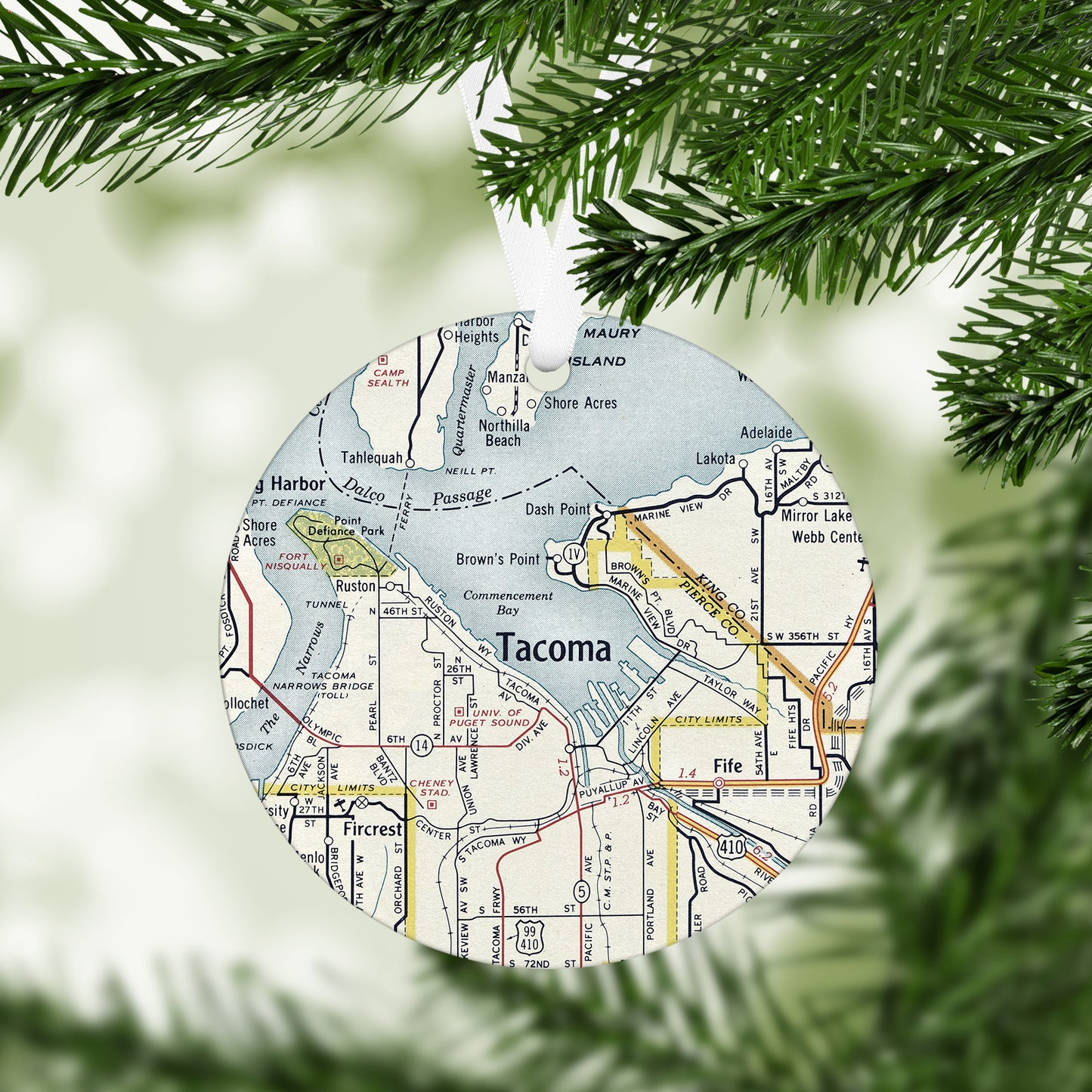 Tacoma Washington Vintage Map Ornament