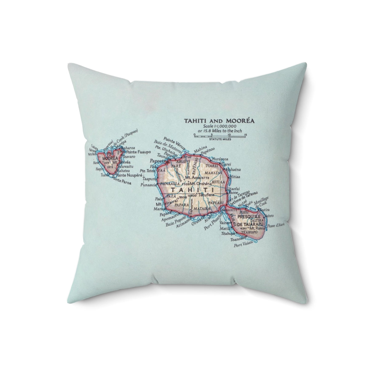 Tahiti and Moorea vintage map pillow