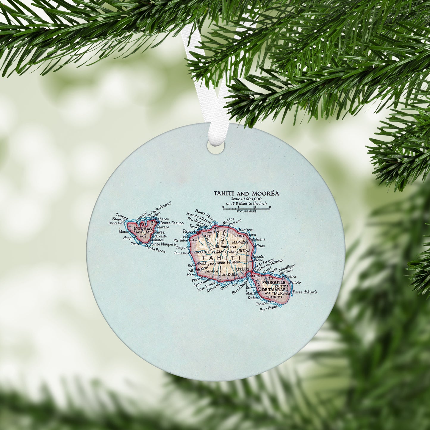 Tahiti and Moorea Vintage Map Ornament