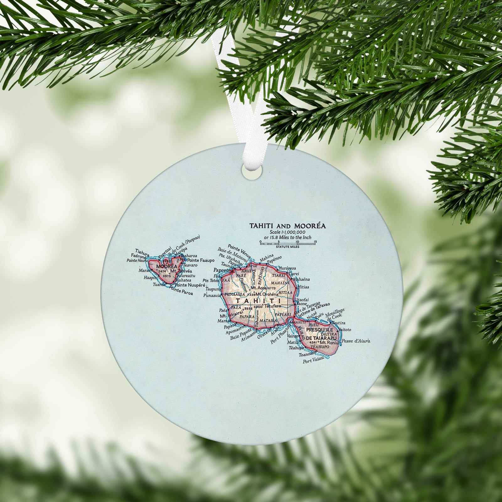 Tahiti and Moorea Vintage Map Ornament