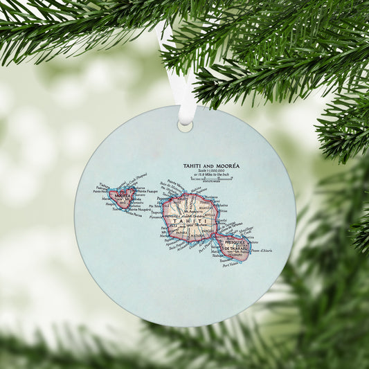 Tahiti and Moorea Vintage Map Ornament
