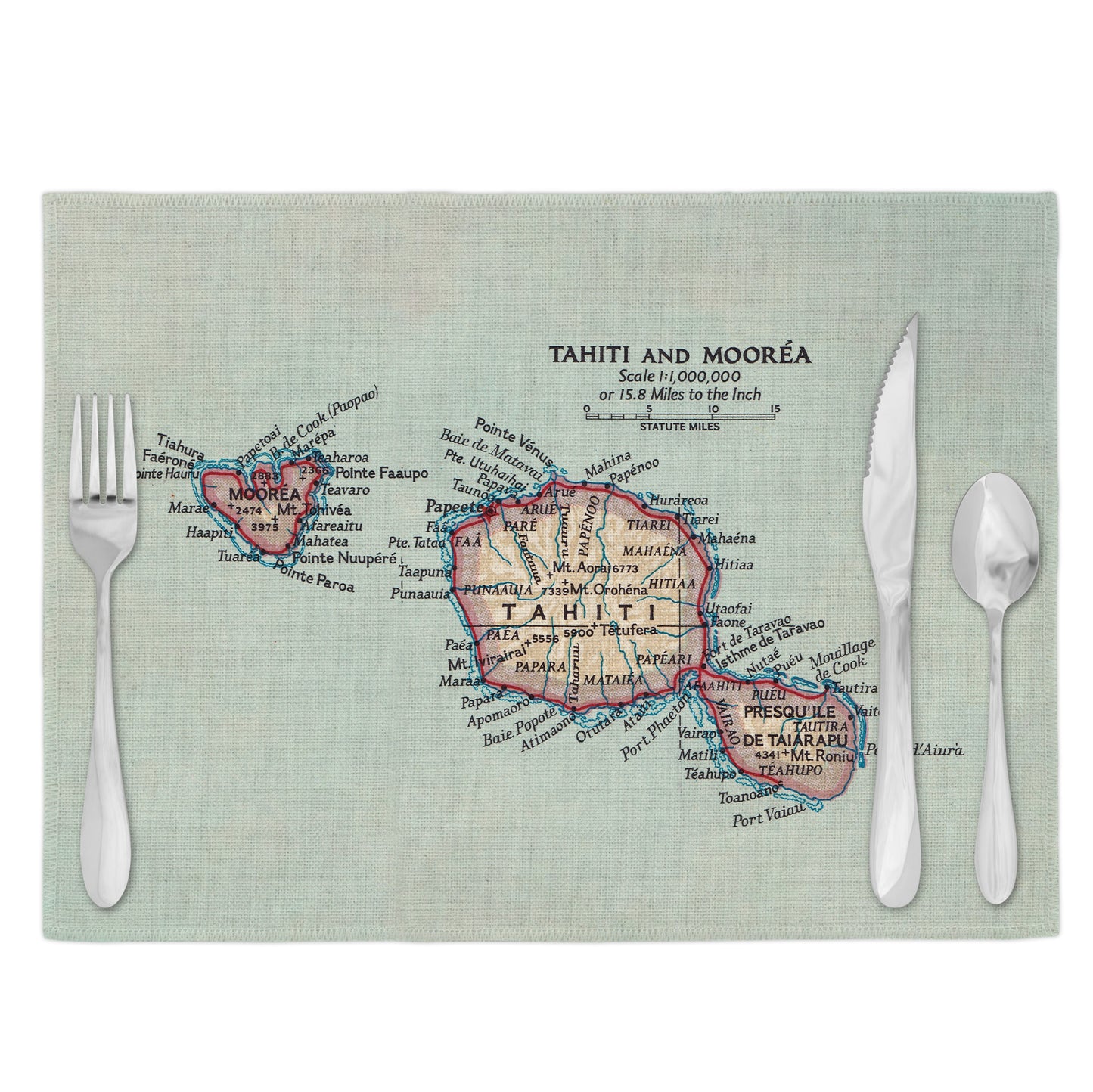Tahiti and Moorea Vintage Map Placemats Set of 4