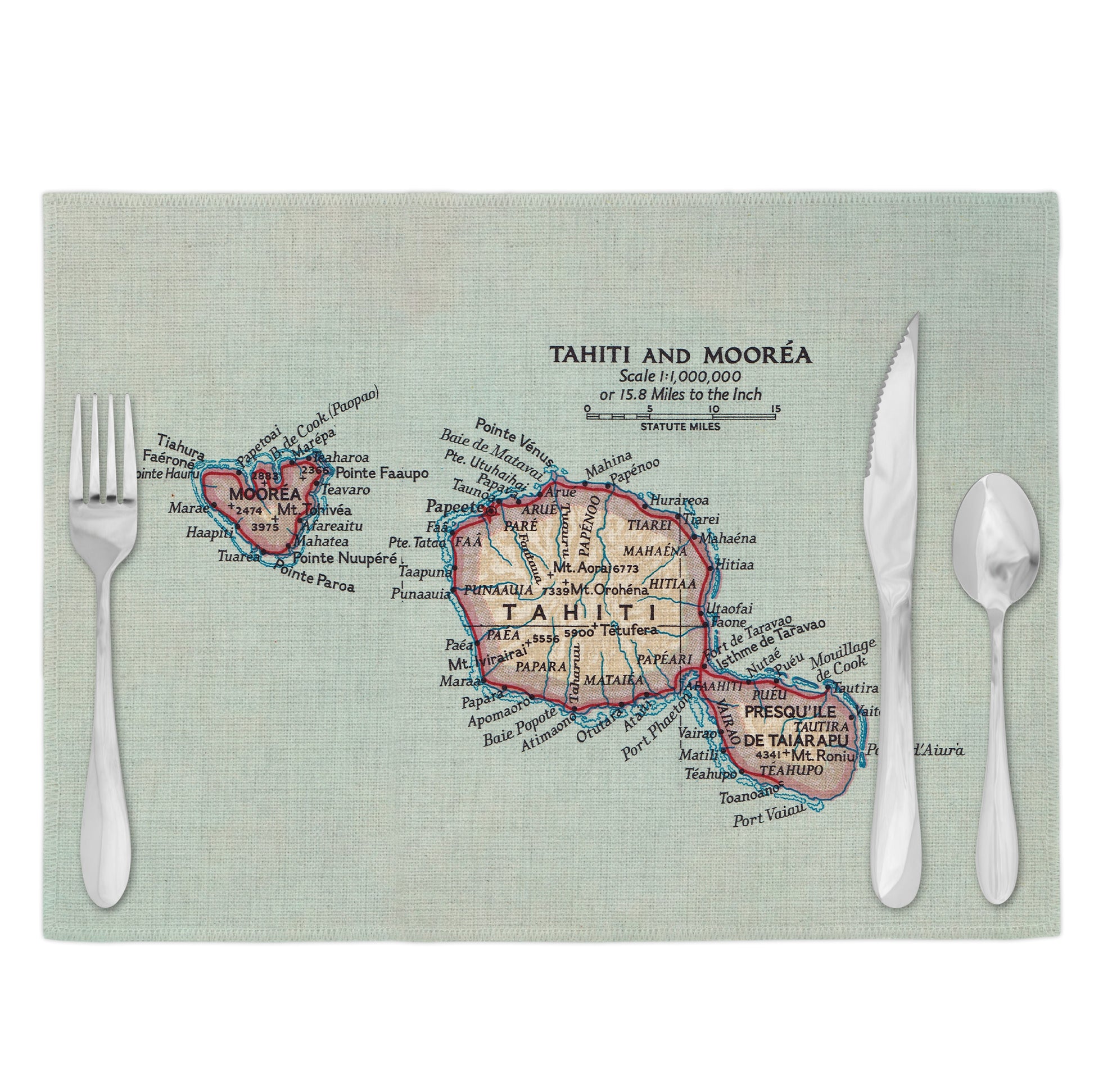 Tahiti and Moorea Vintage Map Placemats Set of 4