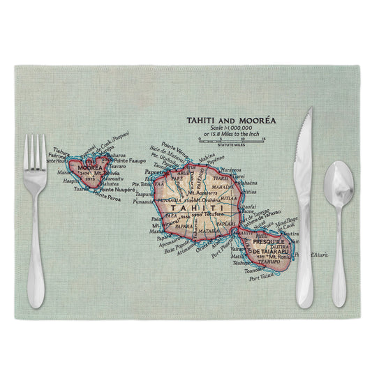 Tahiti and Moorea Vintage Map Placemats Set of 4