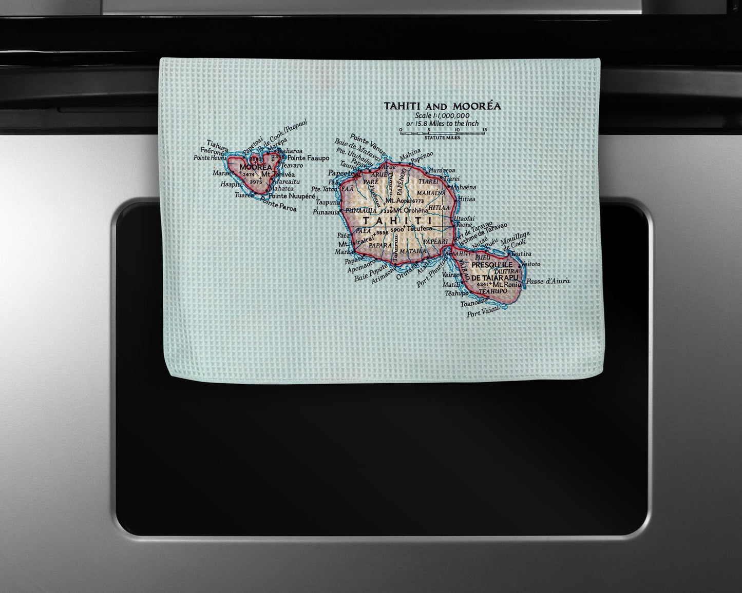 Tahiti Map Tea Towel | Waffle-Weave Kitchen Towel Gift
