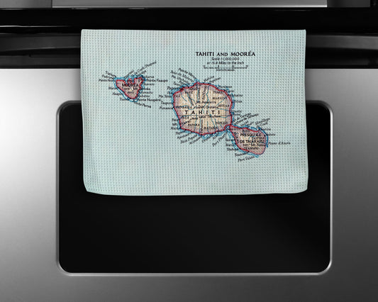 Tahiti Map Tea Towel | Waffle-Weave Kitchen Towel Gift