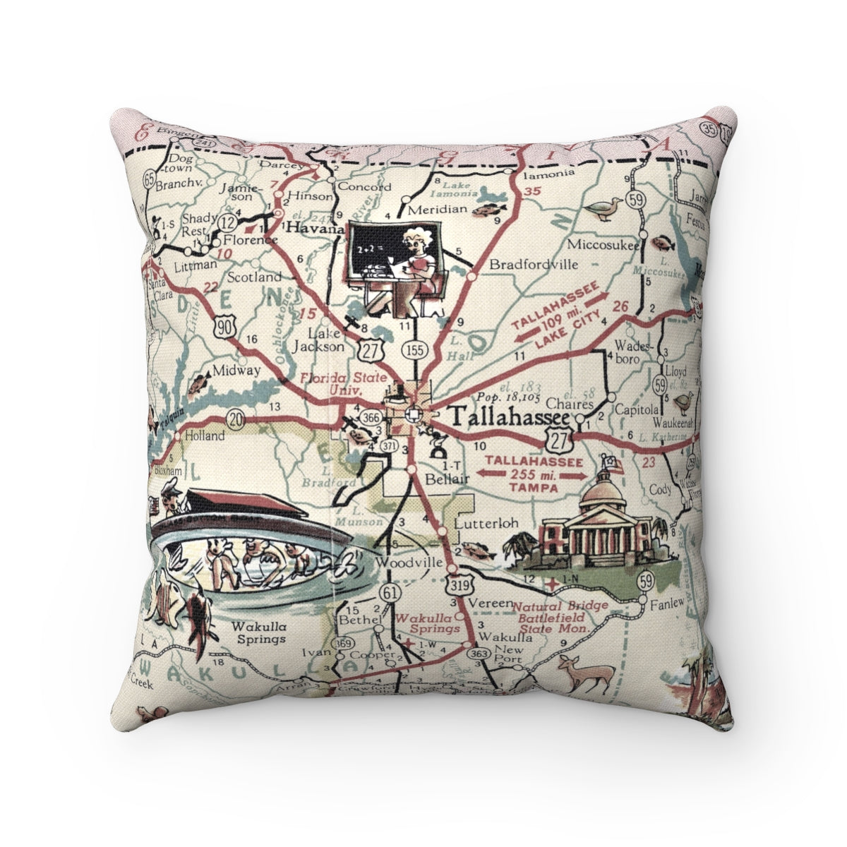 Tallahassee Florida vintage map pillow