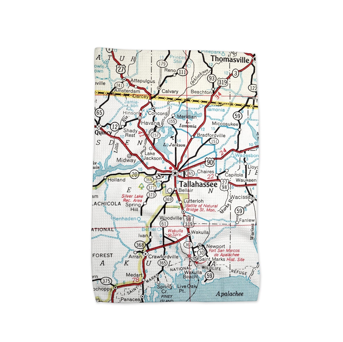Tallahassee Florida Map Tea Towel | Waffle-Weave Kitchen Towel Gift