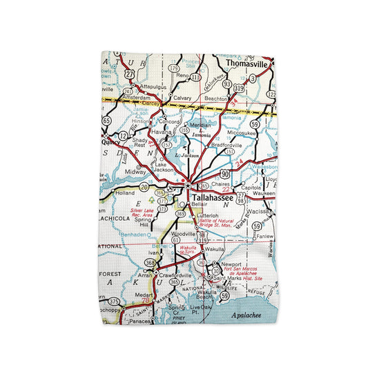 Tallahassee Florida Map Tea Towel | Waffle-Weave Kitchen Towel Gift