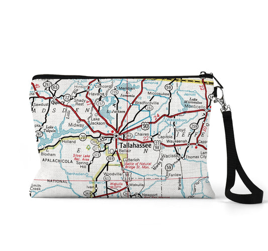 Tallahassee Florida map wristlet travel pouch