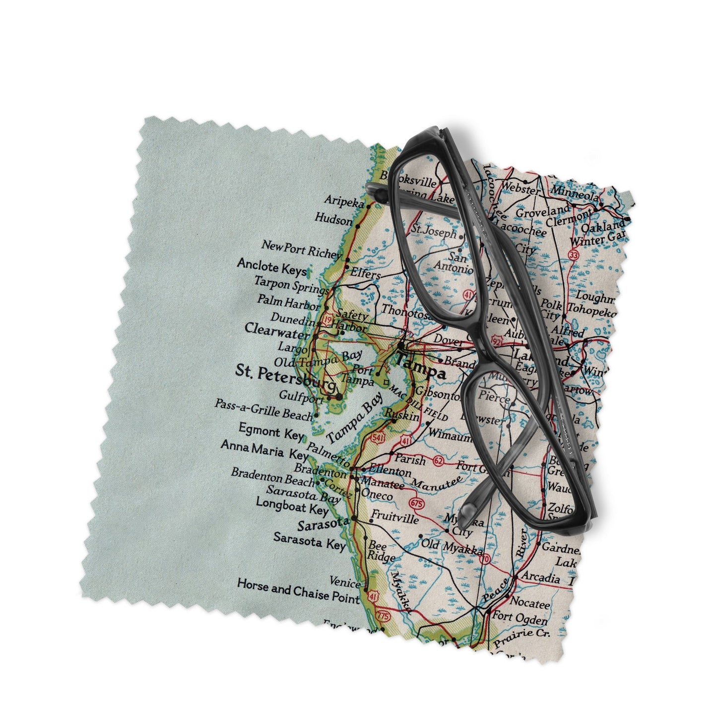 Tampa Bay Florida Map Lens Cloth | Microfiber Glasses Cleaner | Travel Gift