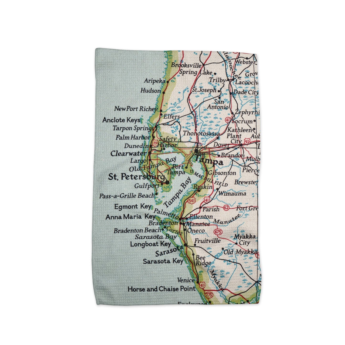 Tampa St Petersburg Florida Map Tea Towel | Waffle-Weave Kitchen Towel Gift