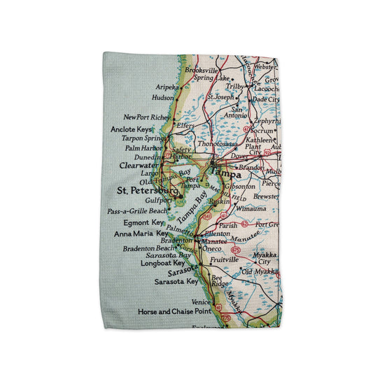 Tampa St Petersburg Florida Map Tea Towel | Waffle-Weave Kitchen Towel Gift