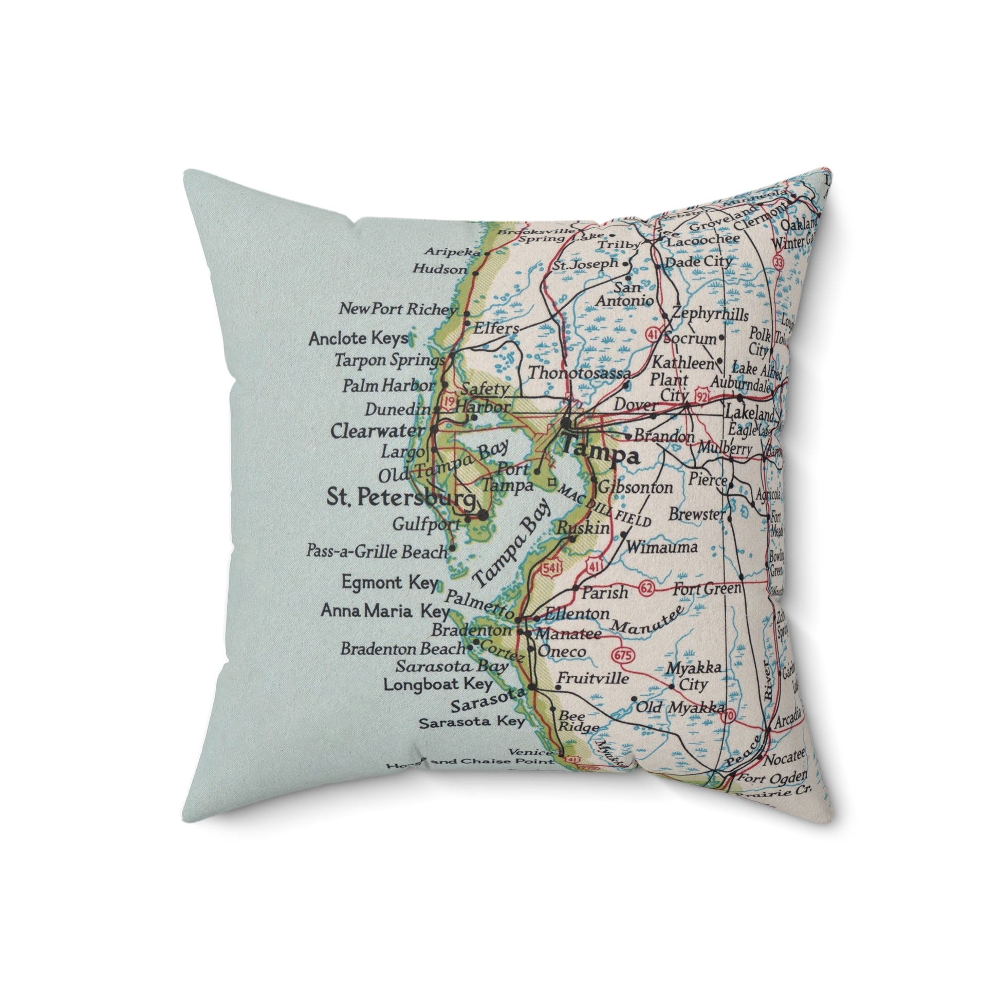 Tampa St Petersburg Florida vintage map pillow