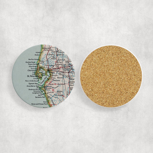 Tampa St Petersburg Florida Map Coasters | Set of 4 Vintage Tampa St Petersburg Florida Drink Coasters | Travel-Inspired Home Decor
