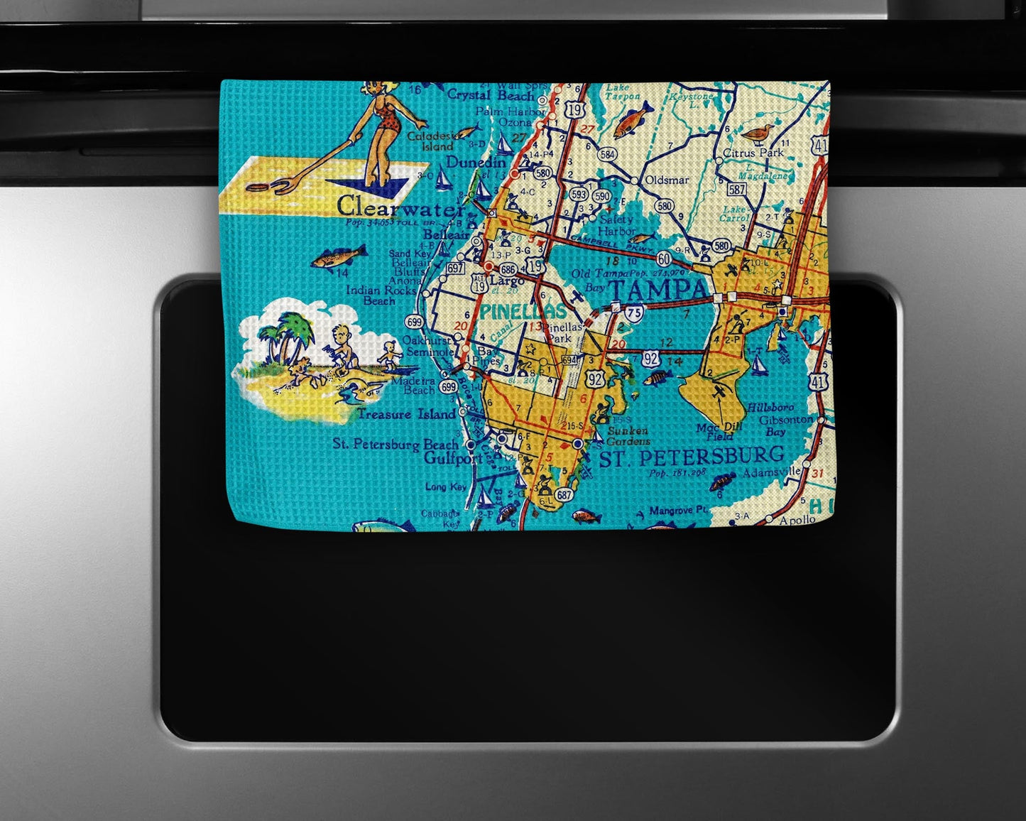 Clearwater Florida Map Tea Towel | Waffle-Weave Kitchen Towel Gift