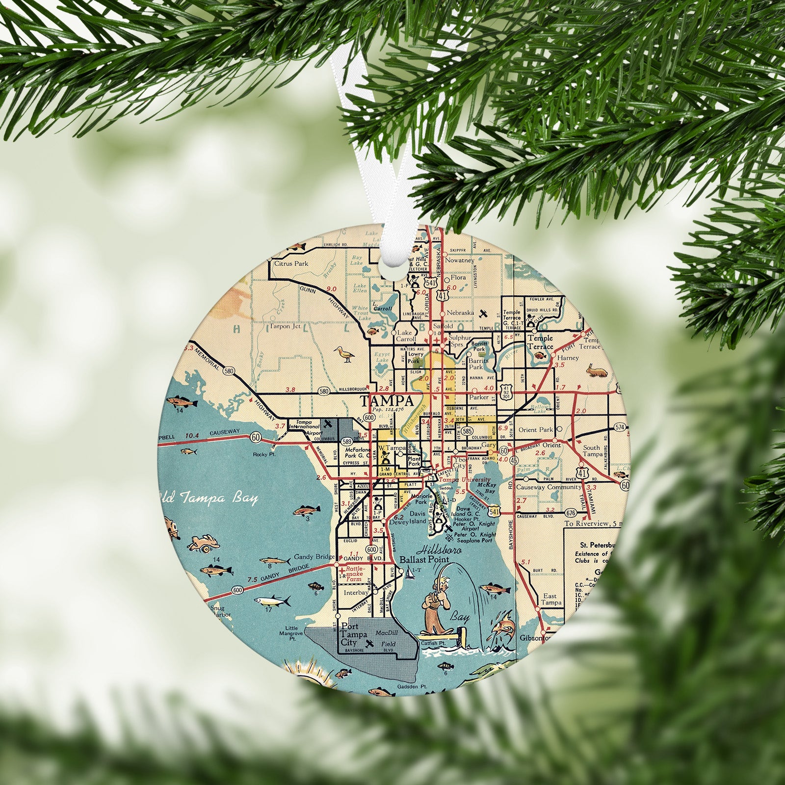 Tampa Florida Vintage Map Ornament