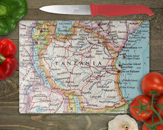 Tanzania Map Cutting Board | Travel Gift | Kitchen Decor
