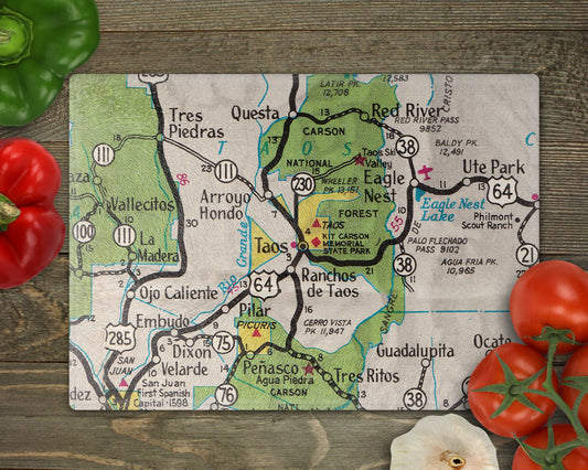 Taos New Mexico Map Cutting Board | Travel Gift | Kitchen Decor