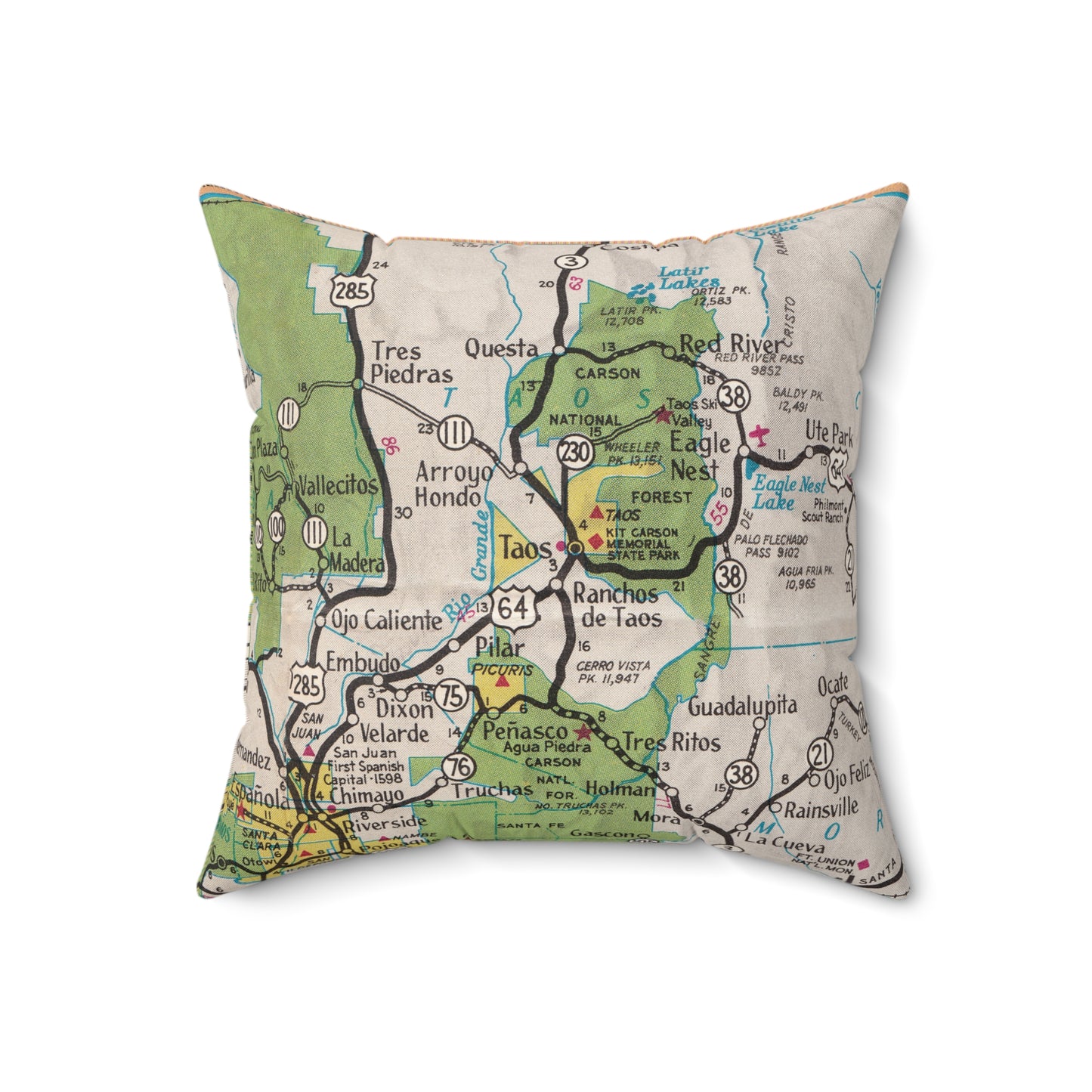 Taos New Mexico vintage map pillow