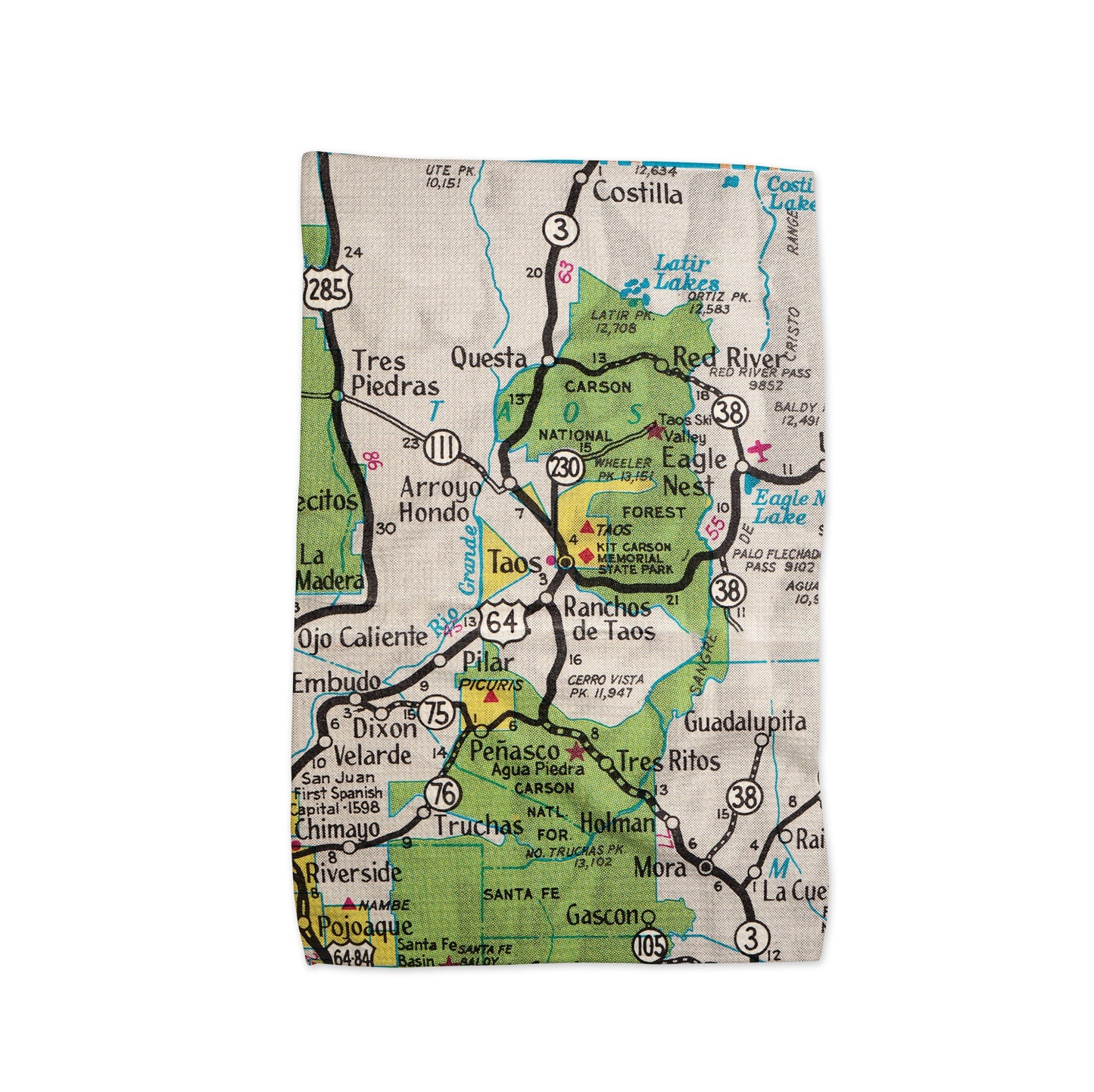 Taos New Mexico Map Tea Towel | Waffle-Weave Kitchen Towel Gift