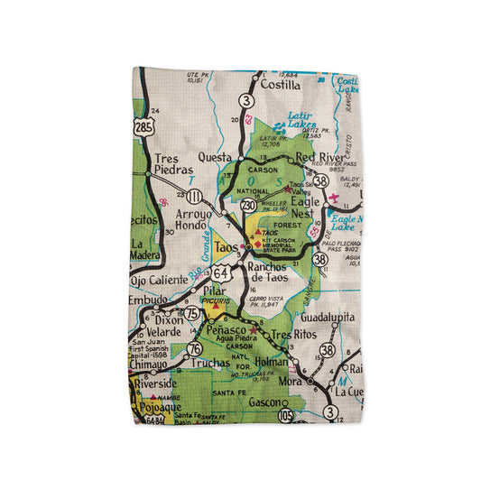 Taos New Mexico Map Tea Towel | Waffle-Weave Kitchen Towel Gift