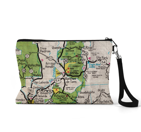 Taos New Mexico map wristlet travel pouch