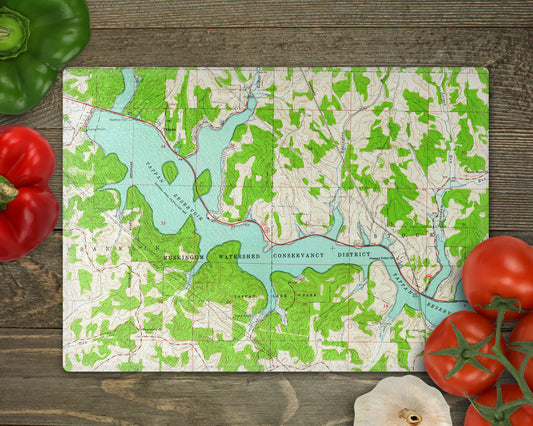 Tappan Lake Ohio Vintage Topographic Map Glass Cutting Board
