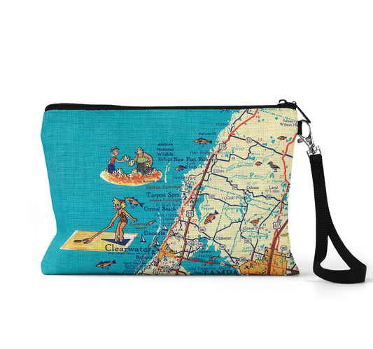 Tarpon Springs Florida map wristlet travel pouch
