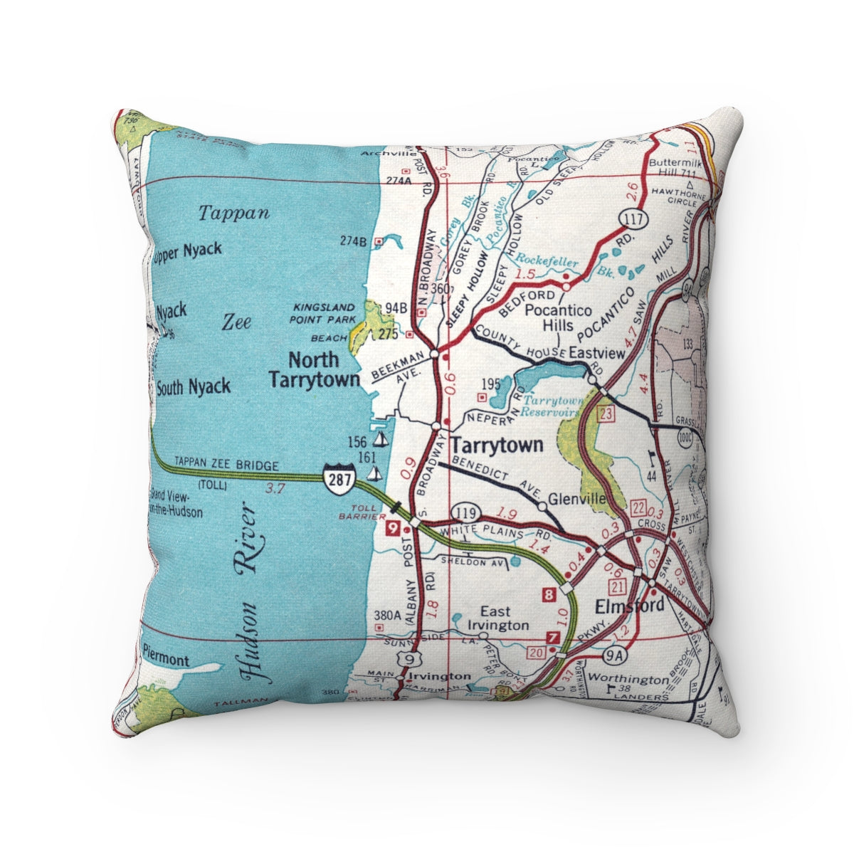 Tarrytown New York vintage map pillow
