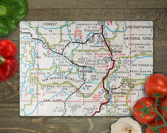 Telluride Colorado Vintage Map Glass Cutting Board