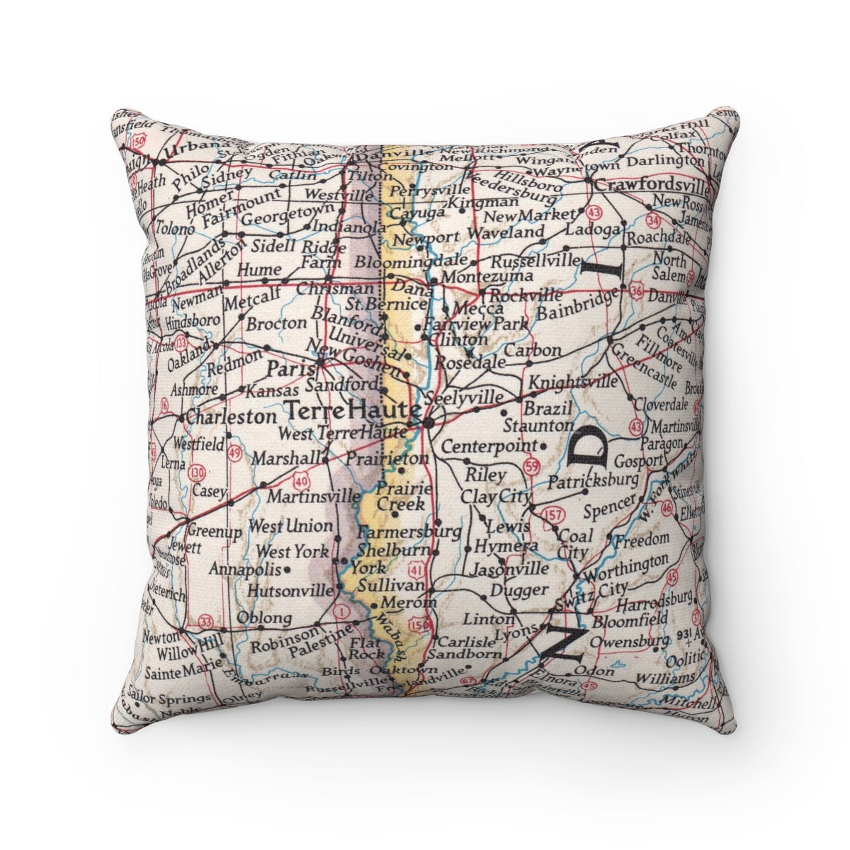 Terre Haute Indiana vintage map pillow