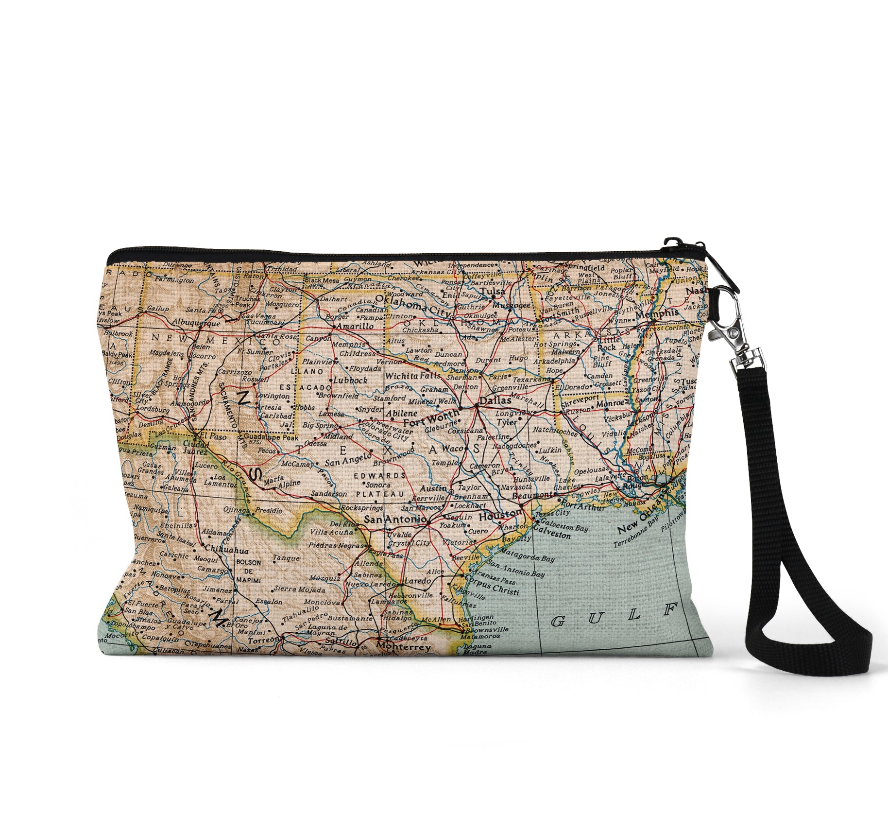 Texas map wristlet travel pouch