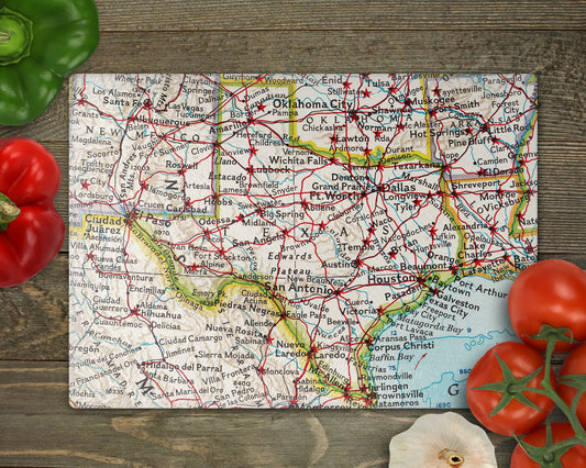 Texas Map Cutting Board | Vintage Map Kitchen Decor