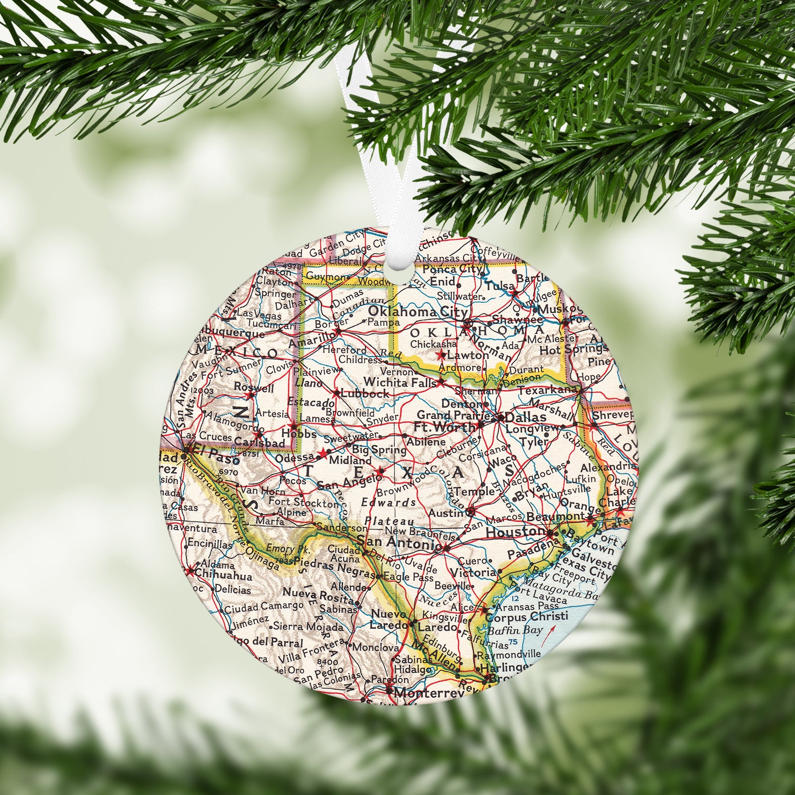 Texas Vintage Map Ornament
