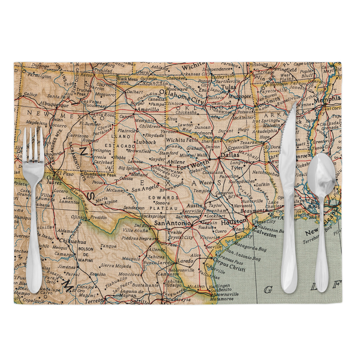 Texas Vintage Map Placemats, Set of 4