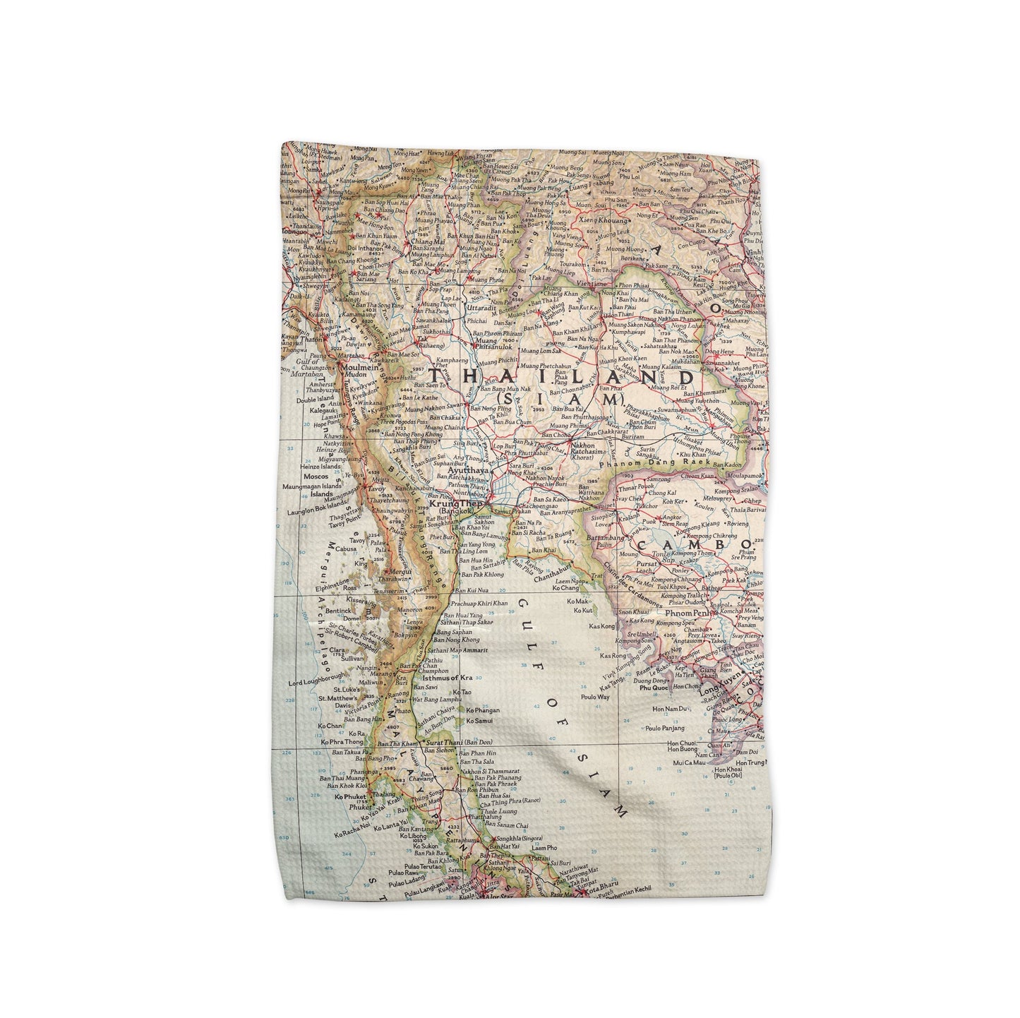 Thailand Map Tea Towel | Waffle-Weave Kitchen Towel Gift