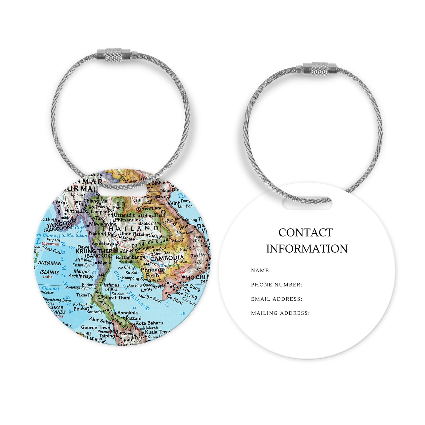 Thailand Map Luggage Tag | Vintage Thailand Travel Bag Tag | Travel Accessory for Suitcases & Bags