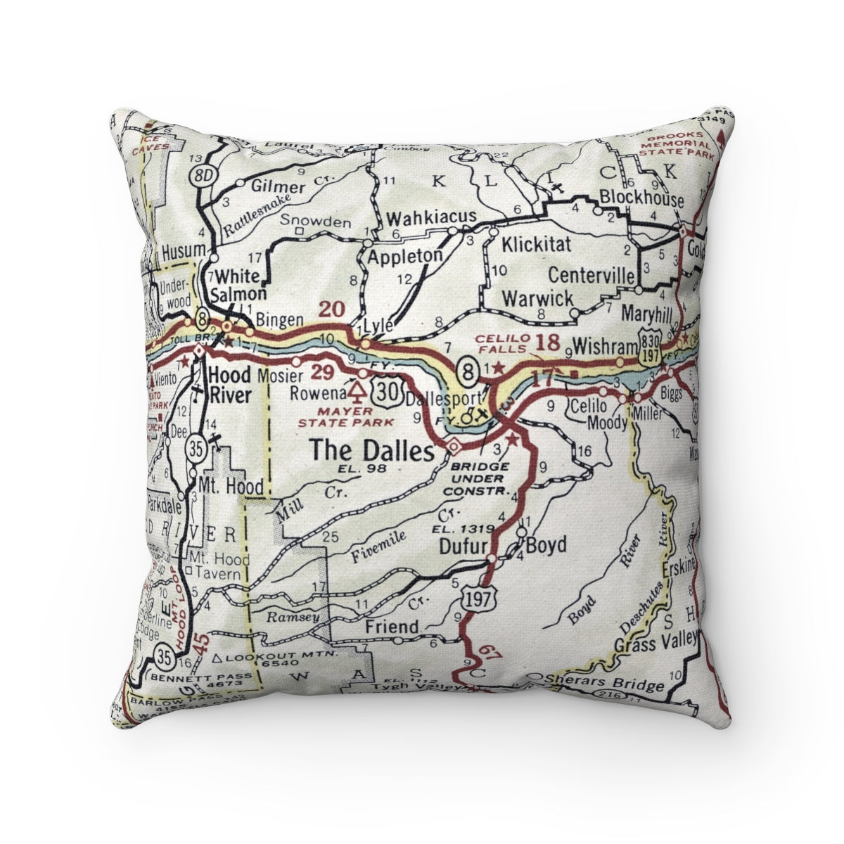 The Dalles Oregon vintage map pillow