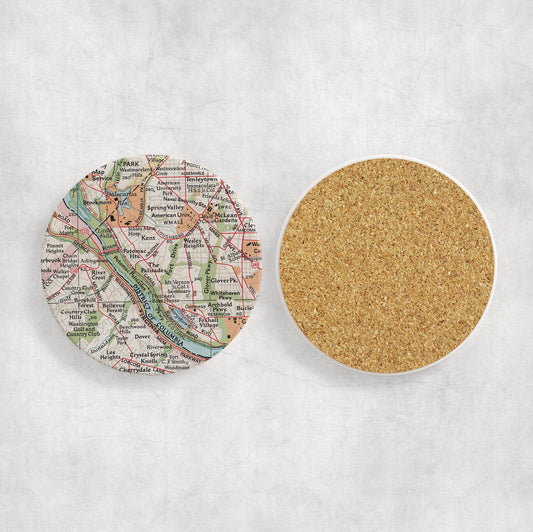The Palisades Washington DC Map Coasters | Set of 4 Vintage The Palisades Washington DC Drink Coasters | Travel-Inspired Home Decor