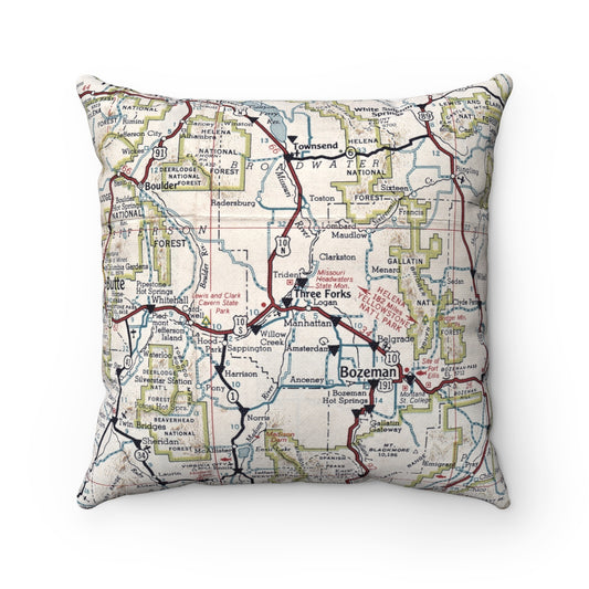 Three Forks Montana vintage map pillow