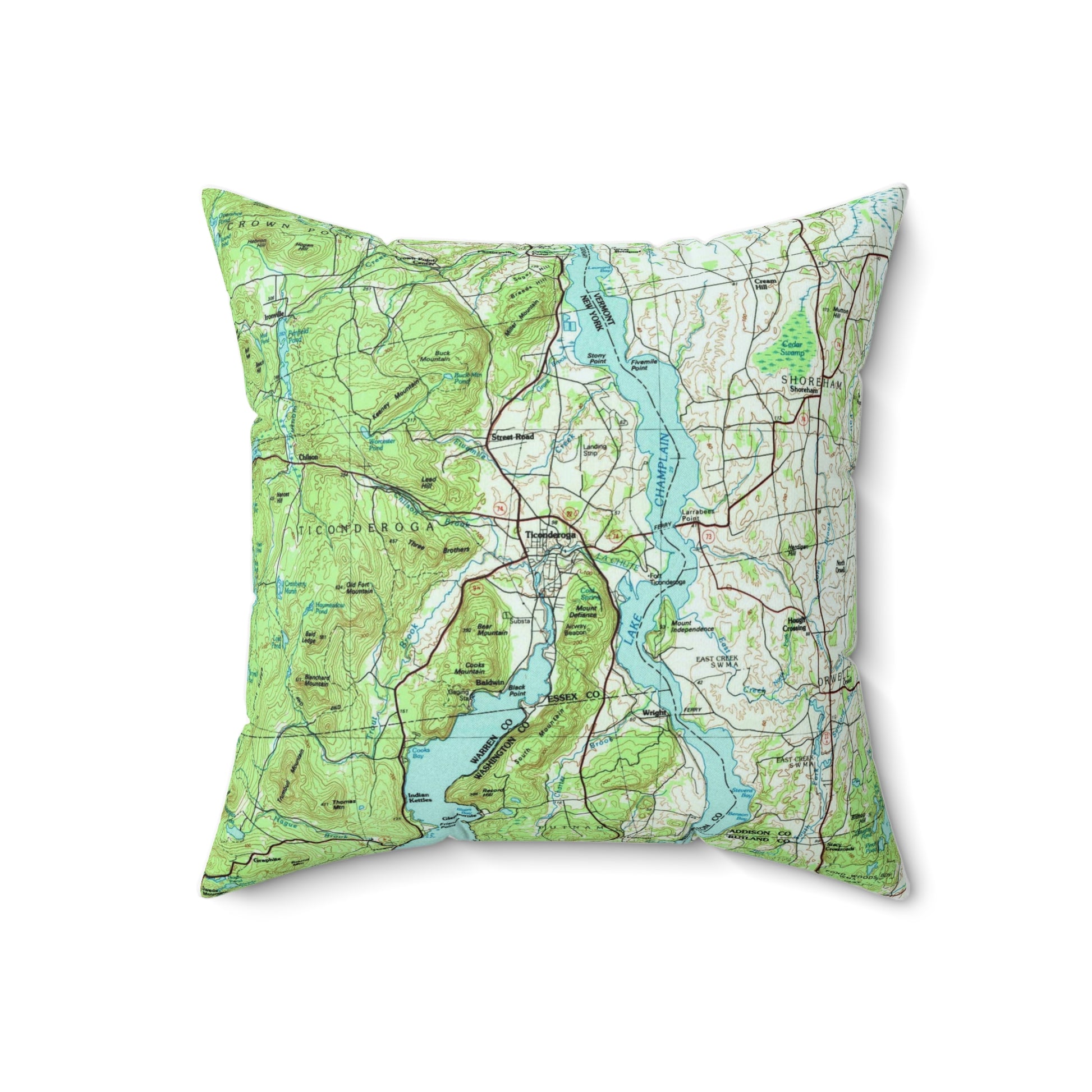 Ticonderoga New York vintage map pillow