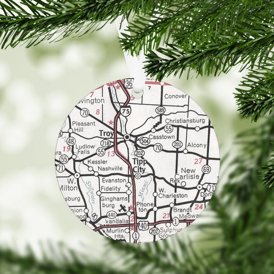 Tipp City Ohio Vintage Map Ornament