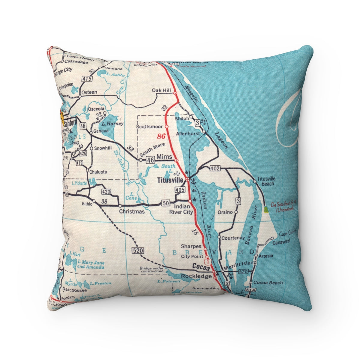 Titusville Florida vintage map pillow