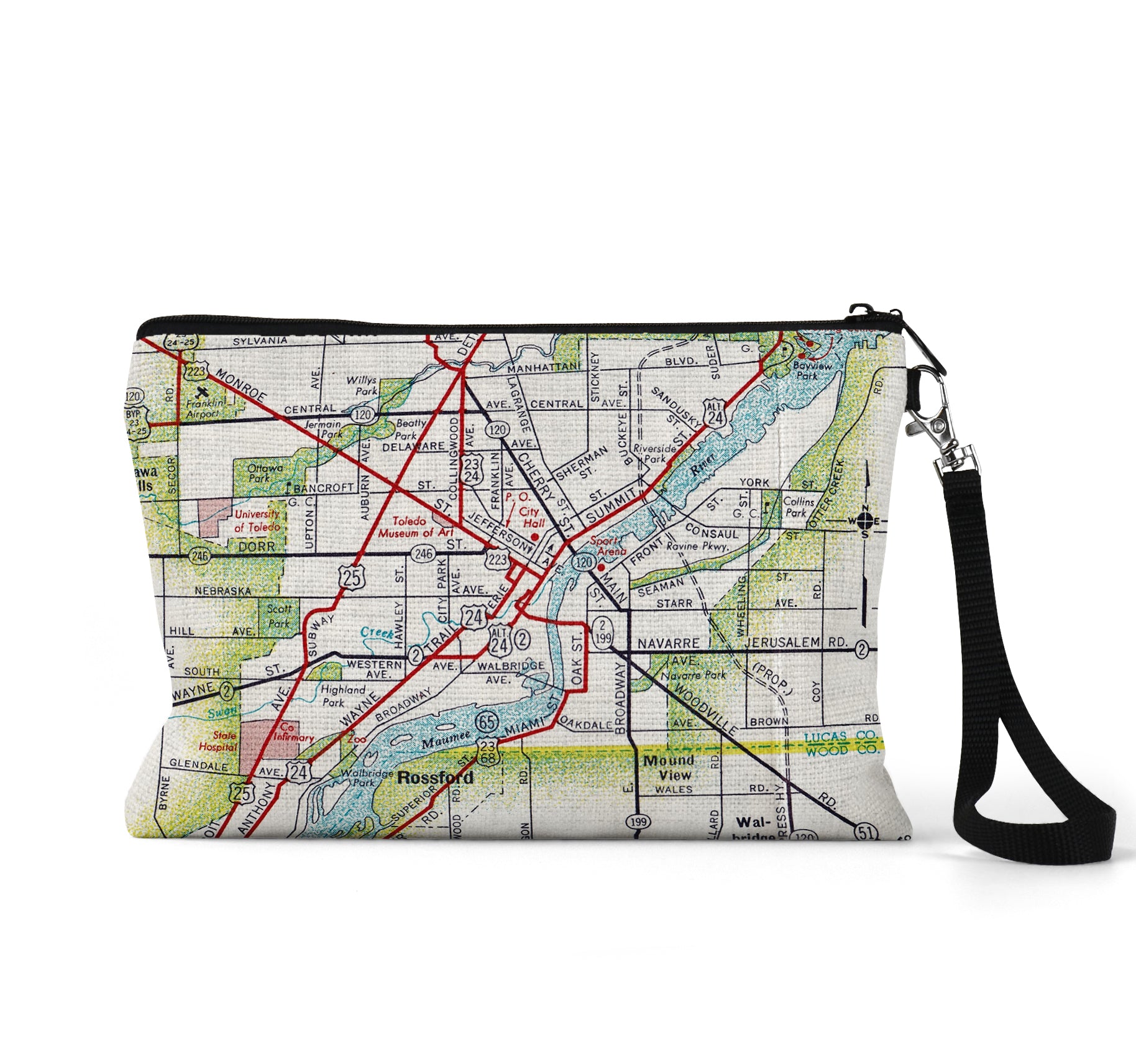 Toledo Ohio map wristlet travel pouch